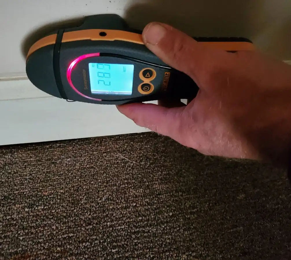 Moisture detection at baseboard during Burst Pipe Cleanup in Portland